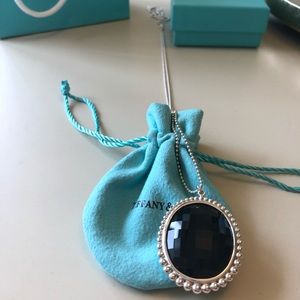 Tiffany & Co Sterling Silver Onyx Pendant 24”